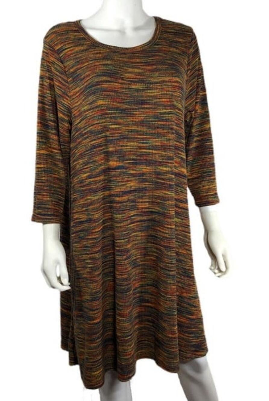 Song N Spirit Waffle Knit Ribbed 3/4 Sleeve Swing Dress